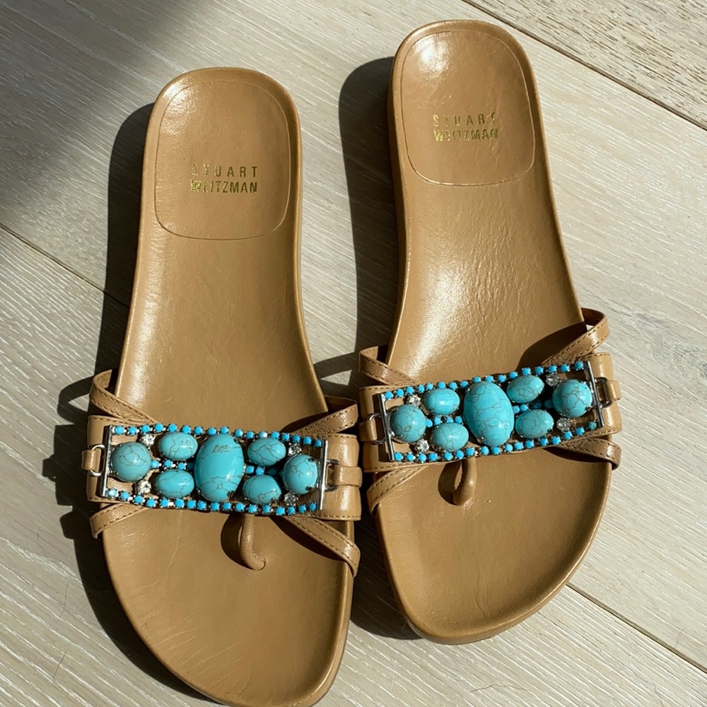 Barely worn Stuart Weirzman turquoise tan sandals